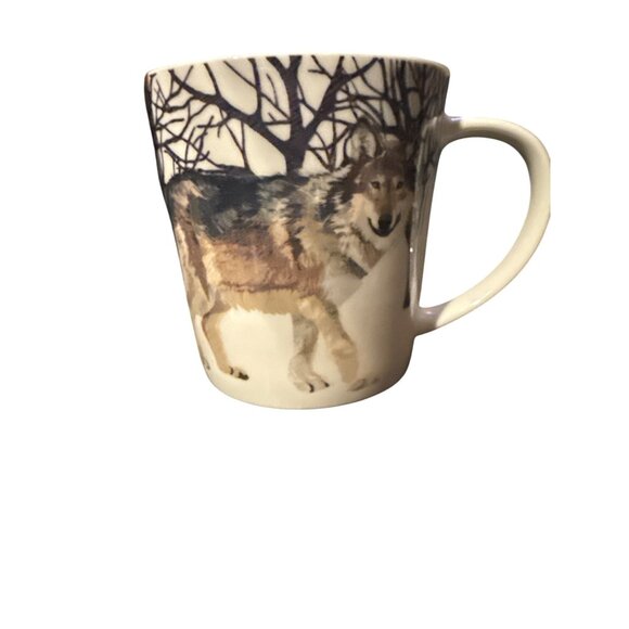 Collector Hunter Wolf-Themed Ceramic Mug With Forest Art & Inner Wolf Detail - Picture 1 of 7